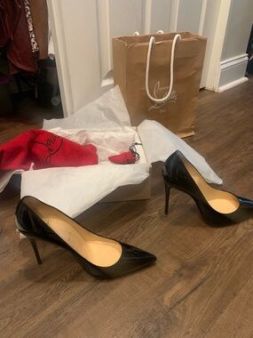 Christian Louboutin Black Patent Pointed-Toe Stiletto Pumps